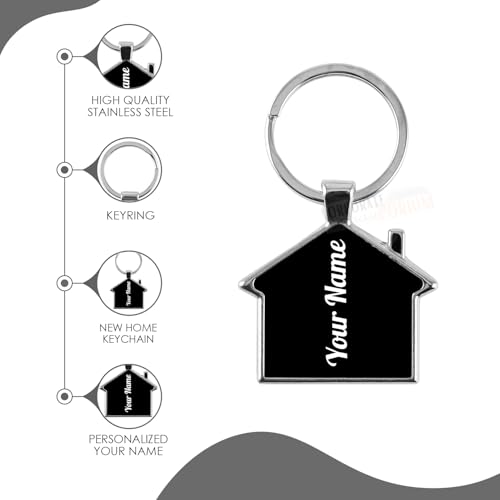 Image of CORPORATE PORIUM Your Name Printed Stainless steel with House Shape Keychain for Men, Women, Home, Office, Bike and Car Customized Metal Key Chain for Real Estate House Gifts, Gold, Pack of 1