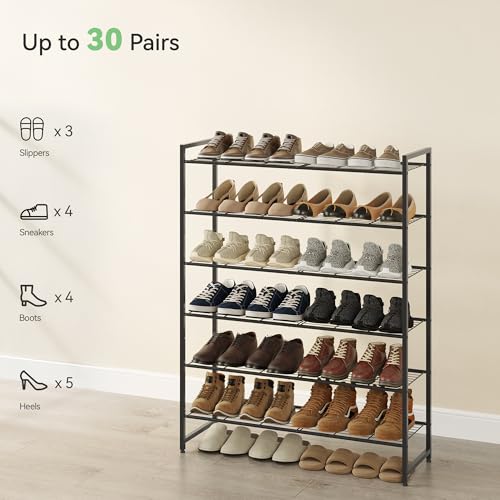 Image of Nunsino Shoe Rack, Metal Shoe Organizer, 6 Tier Garage Shoe Rack Max Holds 30 Pairs,Shoe Storage Shelf for Closet,Entryway, Black