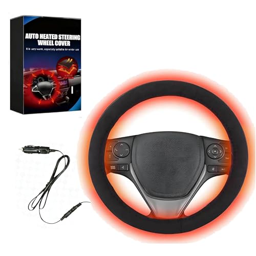 Heated Steering Wheel Cover Universal,15" 12V Steering Wheel Warmer Heated Steering Wheel Protector Cover for Winter Universal Fit SteeringWheel Outer for Cars SUVs Trucks Vans