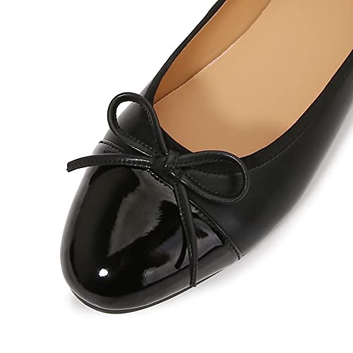 Image of Women's Cap Toe Ballet Flats Two Tone Bow Flats Round Toe Shoes for Women Slip on Casual, Work, Dress Flats Pumps for Women