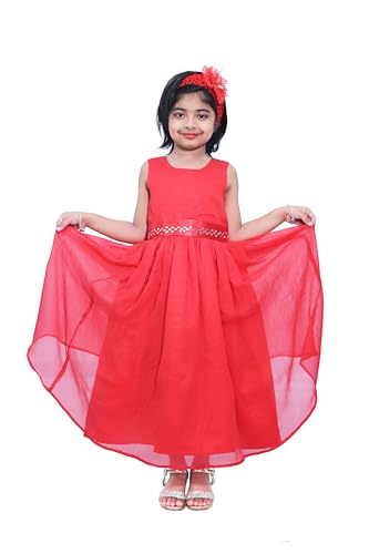 Image of Ripening A-Line Red Satin Poly Chiffon Dress for Stylish Little Girls Gown