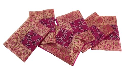 Image of Brocade Silk Placemats for Dinning Table 12 x 18 Inches Hand Embroidered, Set of 6 Decorative Placemats for Home (Pink)