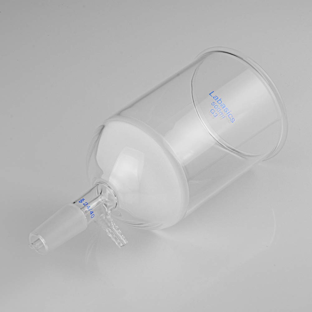 Labasics Borosilikatglas Buchner Filtertrichter mit Feiner Fritte (G3), 95 mm Innendurchmesser, 120mm Tiefe, Buchner Filtering Funnel mit 24/40 Innengelenk und Vakuum Verzahntem Tubulat (500 ml)