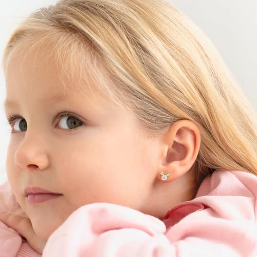 14k Yellow Gold Petite Mouse Clear Cubic Zirconia Screw Back Earrings For Toddlers and Little Girls - Small Sparkling CZ Earrings for A Girls Special Day - Glimmering Mouse Earrings For Kids3