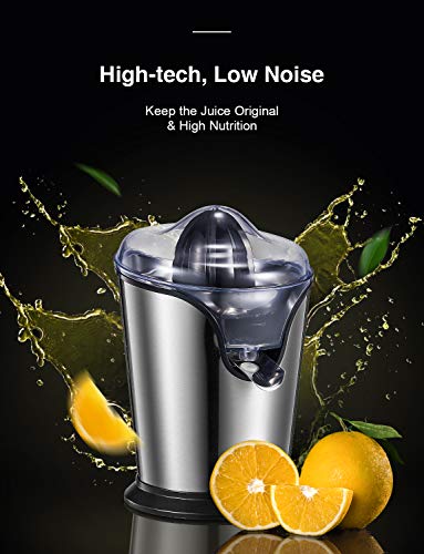 Aicok Electric Orange Juicer Squeezer, Citrus Juicer Electric with Two Interchangeable Cones Suitable for All Size of Citrus Fruits, 100W Ultra Quiet Motor, BPA Free, Brushed Stainless Steel - Thumbnail 4