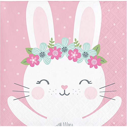 Creative Converting Lot de 16 serviettes de table roses avec motif lapin Cover