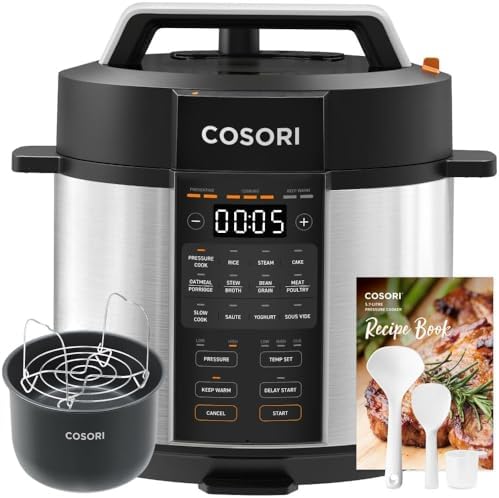 COSORI Electric Pressure Cooker 5.7L, Recipe Book, 9-in-1 Multi Cooker, Steamer, Rice Cooker, Slow Cooker, Sauté Pan, Yoghurt & Cake Maker, Sous vide, Stock Pot, Food Warmer, Ceramic Non-Stick Coating