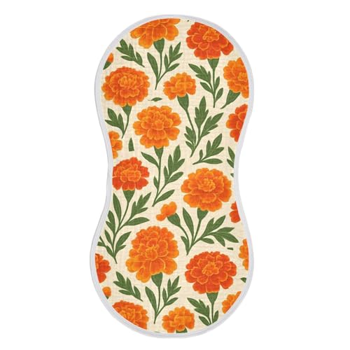 Marigold Flower Foliage Ivory Baby Burp Cloths Cotton Washcloths Soft Absorbent Burping Rags for Baby Boys Girl Burpy Cloth Bib 4 Pack