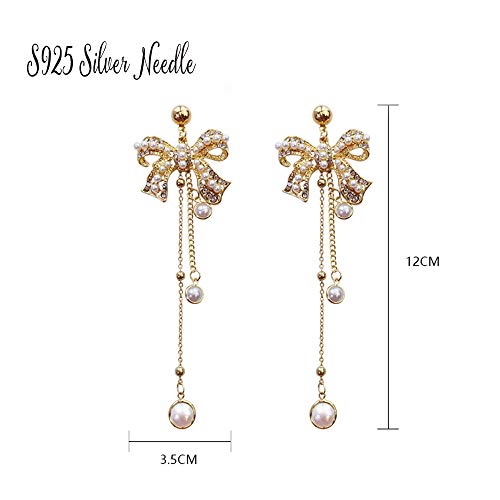 Missgrace Bohemian Vintage Dangle Tassel Gold Bow Pearl Earrings Retro Rhinestone Earrings Boho Dangle Pearl Drop Long Bar Earrings For Women Girls (Style 2) #TOP6