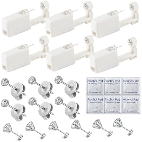 Orglace Self Ear Piercing Kit,Disposable Ear Piercing Gun with 2mm Cubic Zirconia Stud,Flat Back Earrings,At Home Self Ear Piercer Kit (6 Pack) Cover
