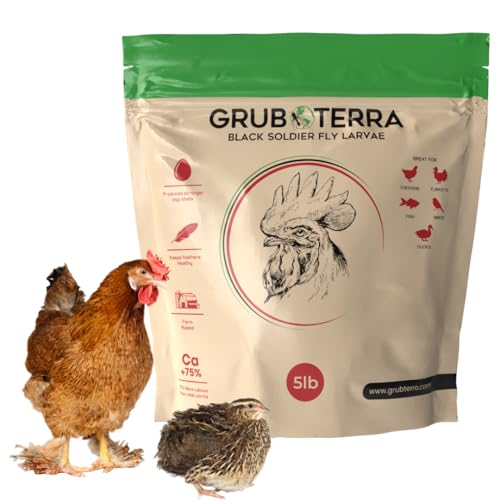 GrubTerra Golden Dried Black Soldier Fly Larvae - Premium Supplement to Increase Egg Production for Hen Treats, Bird Feed, Chicken Feeder, Pet Bird Food, and Wildbird Feed, Never from China! (5lb)