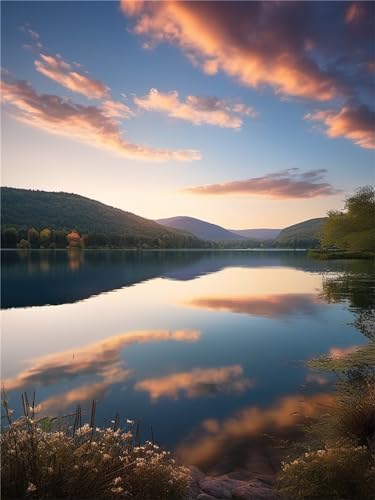Broderie Diamant Point de Croix Diamond Painting Enfant Paysage Coucher Soleil 90x120cm