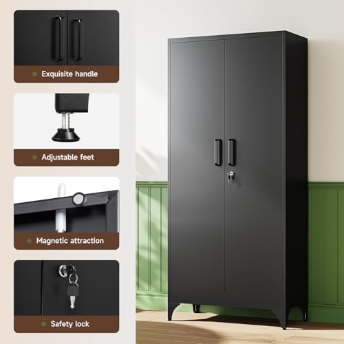 Image of Letaya 71 inch H Metal Storage Cabinet with 2 Doors and 4 Shelves,Tall Kitchen Pantry Cabinets,Utility Pantry Organizers for Cupboard /Dining /Bathroom /Home Office /Garage, Steel Tool Cabinets