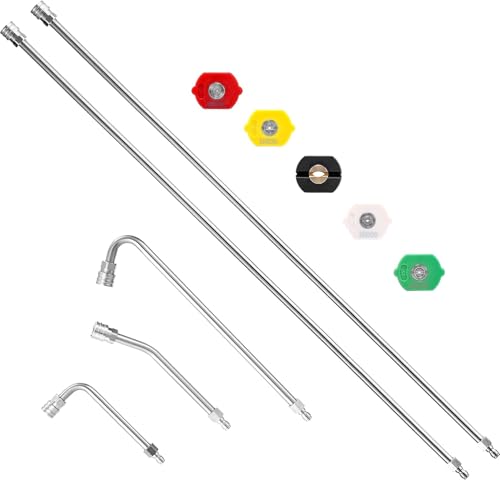 M MINGLE Rallonge pour Nettoyeur Haute Pression 3 m, Lance d'Extension avec 5 Buses, Tiges Incurvées à 30° / 90° / 120°, Raccord Rapide 1/4