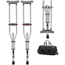 Folding Aluminum Underarm Crutches, Shock Absorption, Portable Push-Button Adjustable Height Crutches for Adults or Youth from 53" to 77", with Bag, Load-Bearing 440lbs