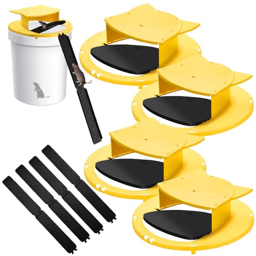 Mouse Trap Bucket Lid, Mouse Traps Indoor for Home, 5 Gallon Bucket Mouse Rat Trap, Auto Reset Reusable Multi-Catch and Releases Humane Mouse Rat Mice Traps for Outdoor Chicken Coop Barn Garage 4pack by ZOVENCHI - Used condition - US$23.84