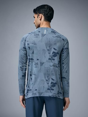 Image of TECHNOSPORT Men's Slim Fit All Over Print Jacquard Crew Neck Full Sleeve T-Shirt, Quick Dry Activewear Tee with UPF 50+ Sun Protection for Gym, Running, Sports & Everyday Wear