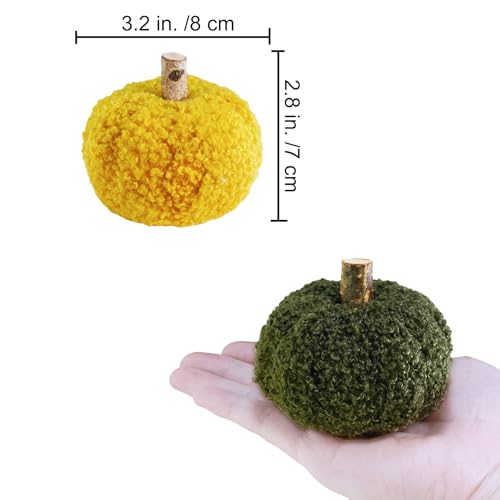 Image of Winlyn 12 Pcs Assorted Small Faux Sherpa Pumpkins Decorative Burgundy Yellow Olive Gray Taupe Black Fabric Foam Pumpkins for Farmhouse Fall Thanksgiving Halloween Table Centerpiece Decor