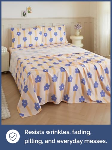 Image of Kids Queen Size Floral Bed Sheets - 4 Piece Kids Floral Sheet Set - Pretty Flower Bedding - Ultra-Soft, Cute & Cozy - Breathable & Machine Washable - Bloom Bed Set for Boys, Girls, Teens & Toddlers