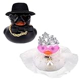 Lyreh Juego de 2 Patitos de Goma Boda, Novia Novio Mini Pareja Patito para Ceremonia Regalo Bendiciones (Negro y Blanco)