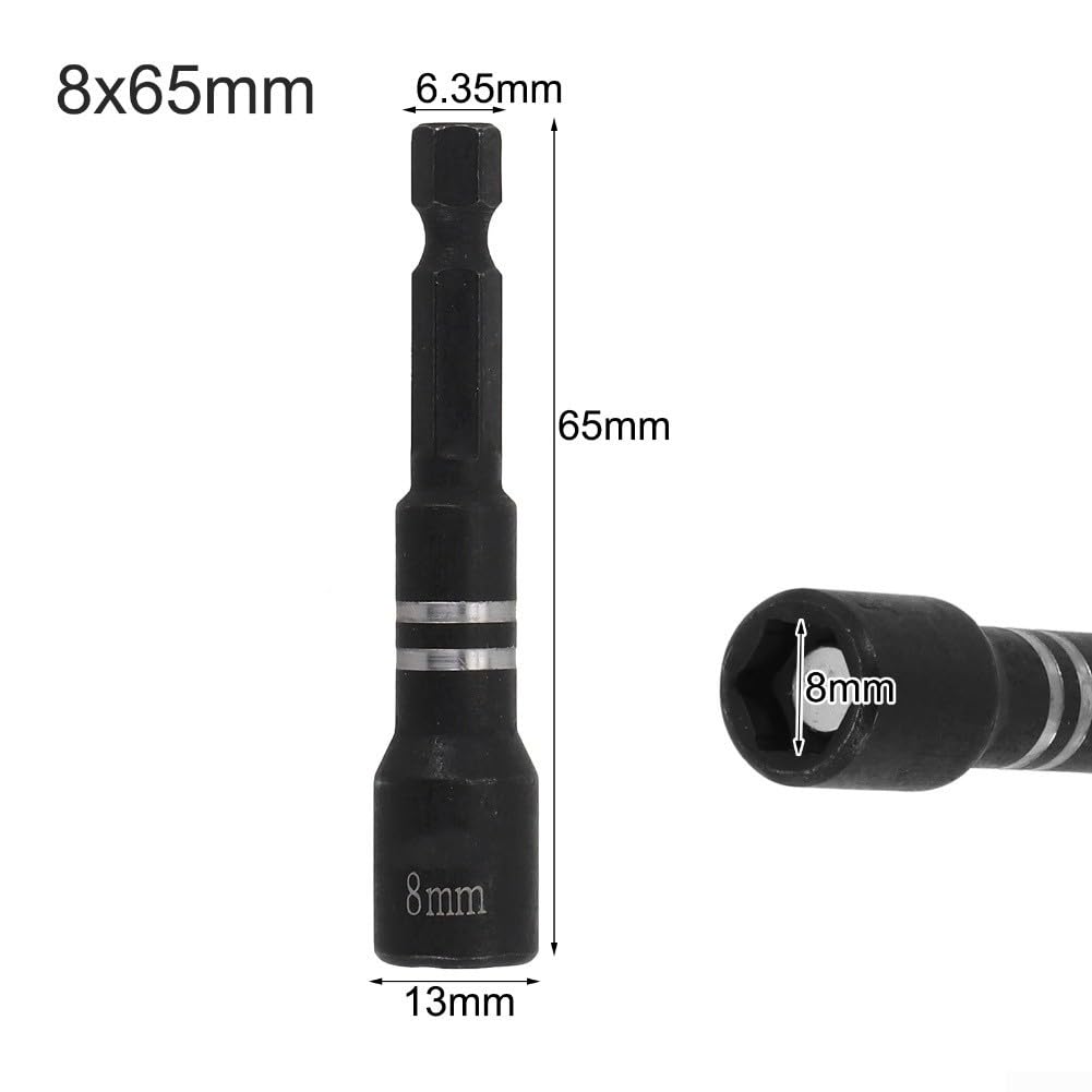 Set di 5 chiavi a bussola esagonali, 8 x 65 mm, in acciaio al cromo-vanadio, con punta magnetica, per trapano elettrico, riparazioni auto fai da te