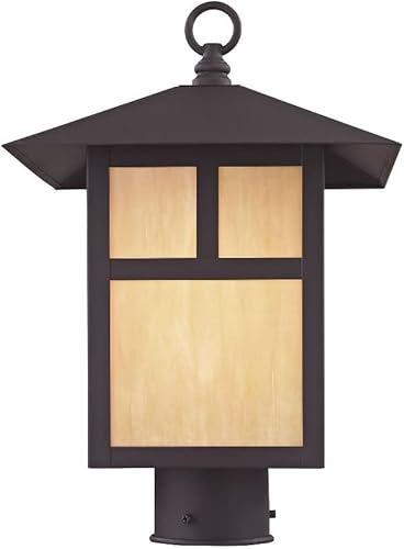 Miniatura 8 de Livex Lighting 2134-07 Montclair Mission 1 Light Outdoor Bronze Finish - Cabezal de poste de latón macizo con vidrio Tiffany iridiscente
