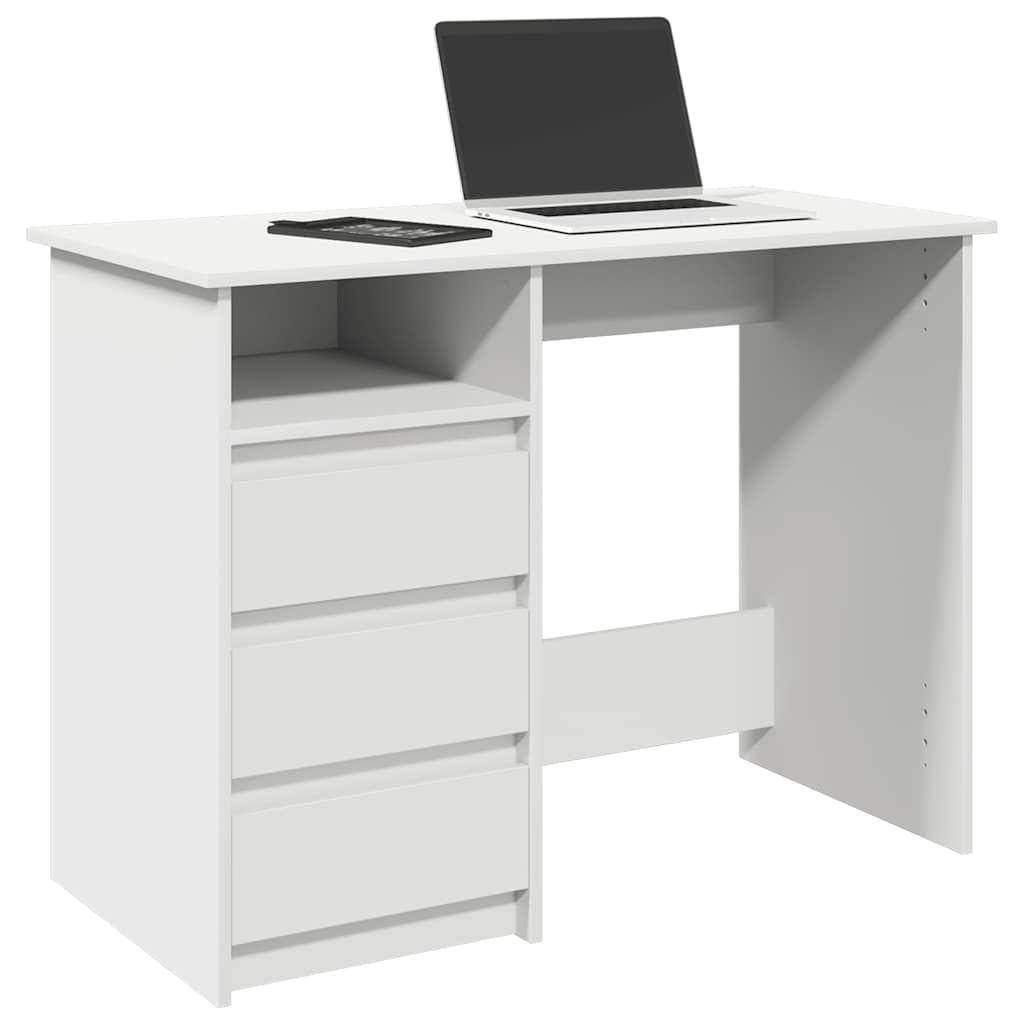 Scrivania Bianca in Legno Ingegnerizzato, 102x50x75 cm | Tavolo PC per camera da letto, studio e soggiorno, con ampio spazio per documenti e sicurezza anti-ribaltamento.