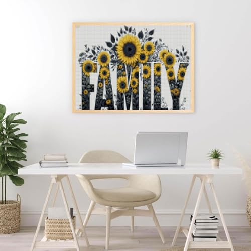 Image of MYBISYMQQ Family Stamping Cross Stitch Kit, Flowers Counting Cross Stitch Kit for Adult Beginners, Full Line DIY Cross Stitch Stitching Kit for Home Decor Cross Stitch Patterns 15.7x11.8 inches