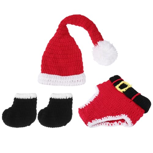Toyvian Navidad recién Nacido Disfraz Punto de Ganchillo Papá Noel Sombreros Pantalones y Calcetines Accesorios de fotografía