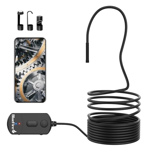 BlueFire Upgraded 1080P 5.5mm Semi-Rigid Inspection Camera, 2 MP HD WiFi Borescope Snake Camera, Zoomable Focus 1800mA Battery Wireless Endoscope for Android and iOS Smartphone, Tablet (11.5FT)