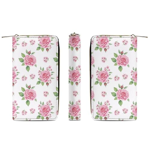 Wallets for Travel Accessories, Large Capacity Floral Flowers Pink Rose Wallet with Zipper, Wallet for Card Cash Holder3