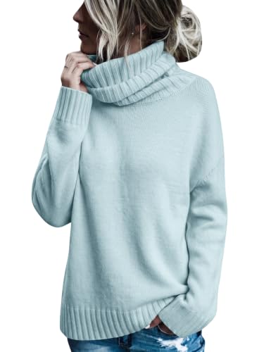Image of FISACE Womens Oversized Turtleneck Pullover Sweater Cable Knit Sweater Tops | Long Sleeve,Slouchy,Fall,Winter,Lightweight,Loose,Trendy,Casual,Sexy