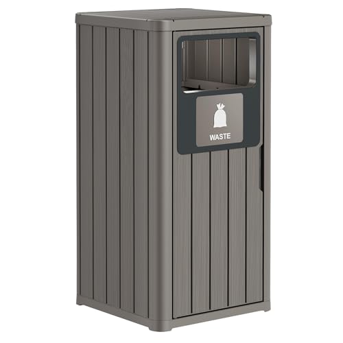 WTFGO Outdoor Trash Can Waterproof Resin Patio Garbage Can for Outdoor Trash Bin for Patio, Garden, Gray (22 Gallon)