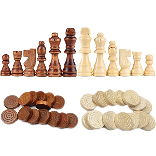 YB-OSANA 62 PCS Pièces D'échecs en bois Jeu d'échecs et de dames 2 en 1 – Accessoires de jeux de société permettant de remplacer les pièces manquantes 