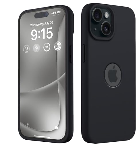 Image of Elzzi Liquid Silicone Cover Compatible with iPhone 14 Case (6.1 inch) 3 Layer Microfiber Logo Cut Lining Covers Phone Cases Full Body Protective Wireless Charging Shockproof Back Cover (Black)