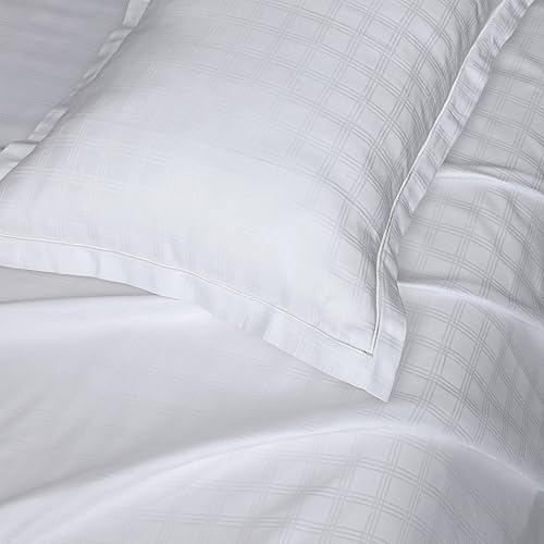 Image of Story@Home Long Staple Premium Cotton Compact Yarn Feel Glace Cotton Flatsheet Checks Printed King Size Double Bed Bedsheet with 2 Pillow Cover (108 inchx108 inch, White Checks) 500TC