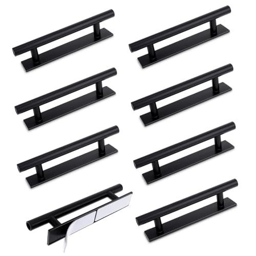 Larrel 8 Pack Adhesive Cabinet Handles, Self-Stick Push Pull Helper Black ABS Material Wardrobe Handle No Drill Instant Cabinet Drawer Furniture Handles (Black)