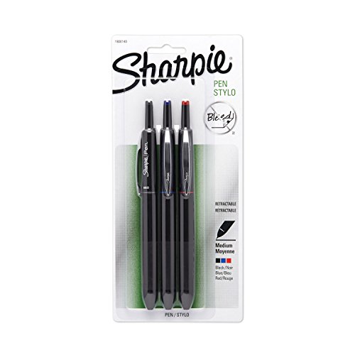 SHARPIE Pen RT Retractable Grip Medium Point Pens, 3 Colored Ink Pens (1800140)