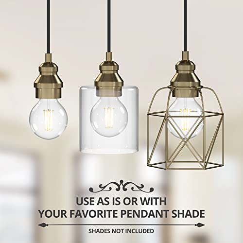 Diy Antique Brass Mini Pendant Hanging Light Kit-Use With Or Without Shade (Not Inluded)-Etl Listed Ceramic Lamp E26 E27-Matching Canopy And Adjustable Cord-For Kitchen Island Bar Entry Foyer #TOP1
