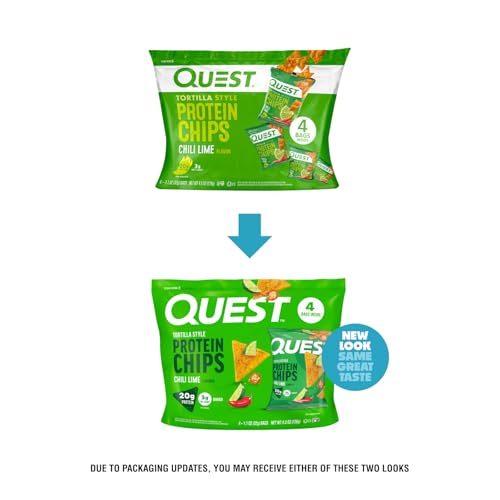 Image of Quest Nutrition Chili Lime Tortilla Style Protein Chips, 20g Protein, 3g Net Carbs, Low Carb, Gluten Free, 1.1 oz (Pack of 4)