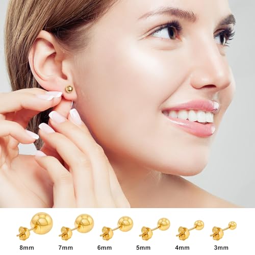 Oliver & Navy 14k Gold Ball Earrings Gold Stud Earrings For Women Hypoallergenic Earrings Gold Earrings For Women (3mm-8mm)3