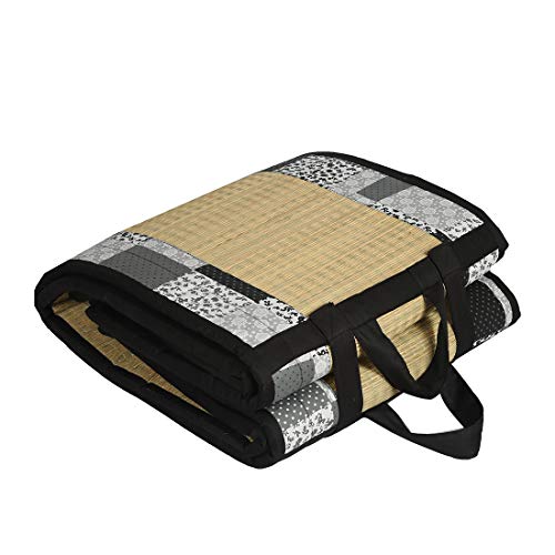 Image of CRAFT OF INDIA - Foldable korai Grass chatai 3X6 ft, Black Cotton with 15MM Soft Foam Hand Made