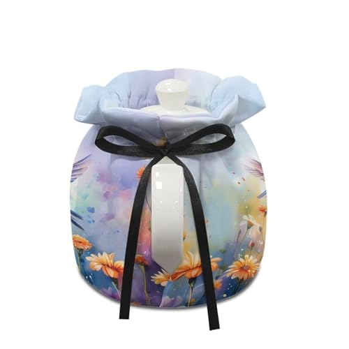 Image of Hummingbird Daisy Tea Cozy Kettle Dust Cover Large Tea Cosy Portable Easy to Clean Tea Pot Dust Cover Insulated Tea Cosy for Home Kitchen Office Holiday Party Decor, CZA18
