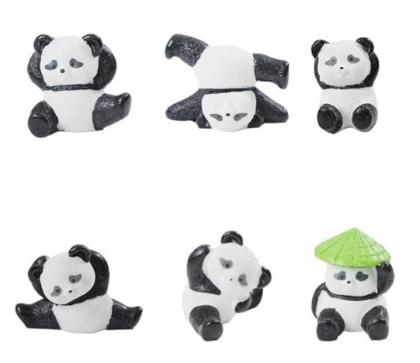 Image of Miniature Set for Home Decor, Deepawali Gift, Living Room, Figurines, Cake Decoration Items - Resin Car Dashboard Items (Multicolor) ((Panda Miniature Set of 6))