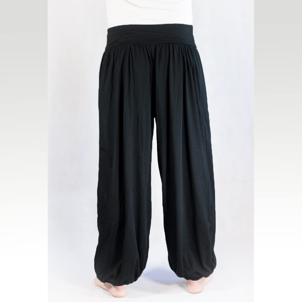 SAVARI | Pantaloni a Sbuffo con Tasche | Modello Aladin | Harem | Stile Orientale, Ampio, Lungo e Confortevole | Ideale per Lo Yoga | Donne e Uomini | Grigio, Bianco, Vino, Nero, Blu Navy | S-3XL