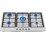 Gas Hob,Built-in Stainless Steel Gas Hob 5 burners with Flame Failure Protection,Cast iron grille,Power cable110cm/43in,Cast Iron Pan Support,LPG/NG Kit,86cm x 50cm