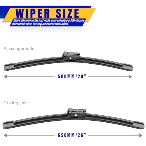 Image of 26 inch 20 inch Front Windshield Wiper blades Replacement for Volvo XC60 2010-2017,XC70 2008-2016,S40 S60 S80 2011-2018,C30 C70 2007-2013,Premium All-Season Replacement Automotive Windshield Wipers