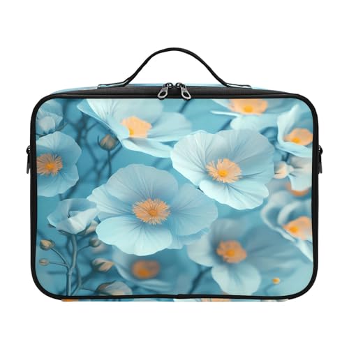 zyrtty Travel Makeup Train Case Blue Flowers Cosmetic Organizer Portable Storage Bag with Adjustable Dividers for Cosmetics Brushes Toiletry Jewelry Digital Accessories