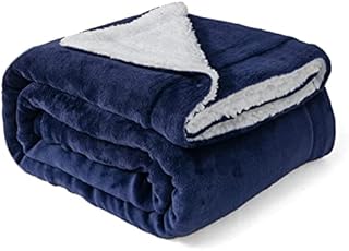 Good Nite Blanket Flannel Sherpa Fleece Blankets Soft Fluffy Sofa Throw Reversible Microfiber Blanket for Bed Couch and Travel 150×200cm (Navy, Double)