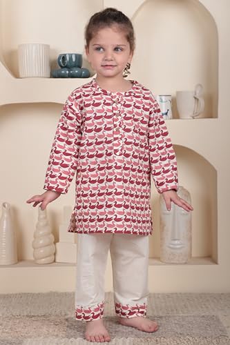 Image of POLKA TOTS 100% Cotton Traditional Nightwear Kurta Pyjama Set | Unisex Night Dress for Kids Girls & Boys | Summer Night Suits for Kids | Ethnic Indian Nightsuit | Cotton Night Suit Combo Set for Baby